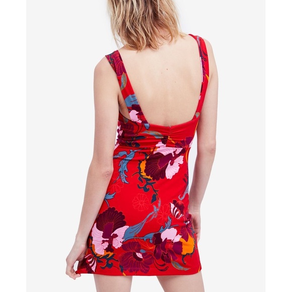 Free People Red Floral Cut Out Knot Dress - Picture 2 of 7